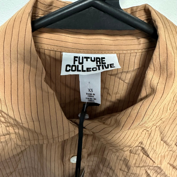 Women's Future Collective Striped Button-Up Shirt Brown/Black Size XS NWT NEW - Picture 11 of 11